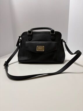 Nine West Black Satchel with Gold Plaque Detail